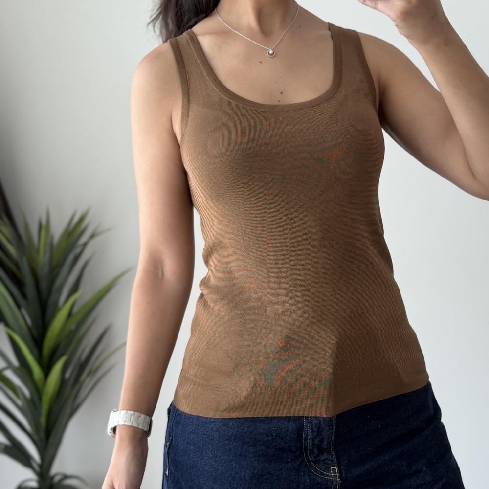 Ralph Lauren Purple Label Tank Top Womens Medium Brown Knit Minimalist Italy